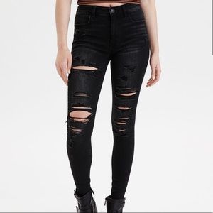 EUC American Eagle black ripped Jeggings